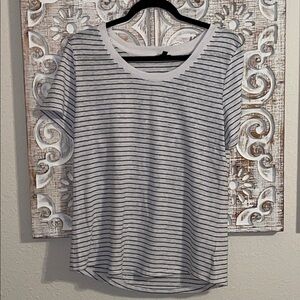 Talbots White Tee with Thin Black Stripes Scoop Neck
